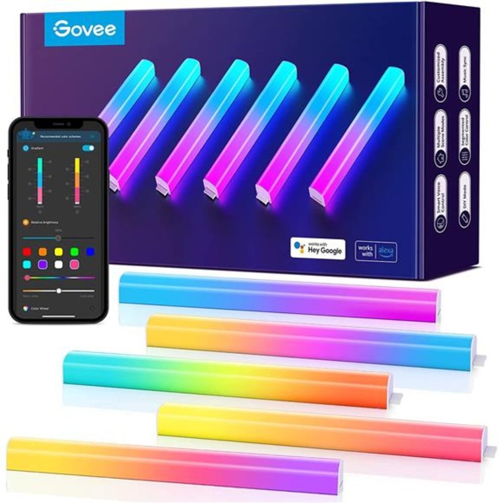 Govee Glide LED Wall Lights, RGBIC Wall Lights, Smart LED Light Bars, 6 pcs